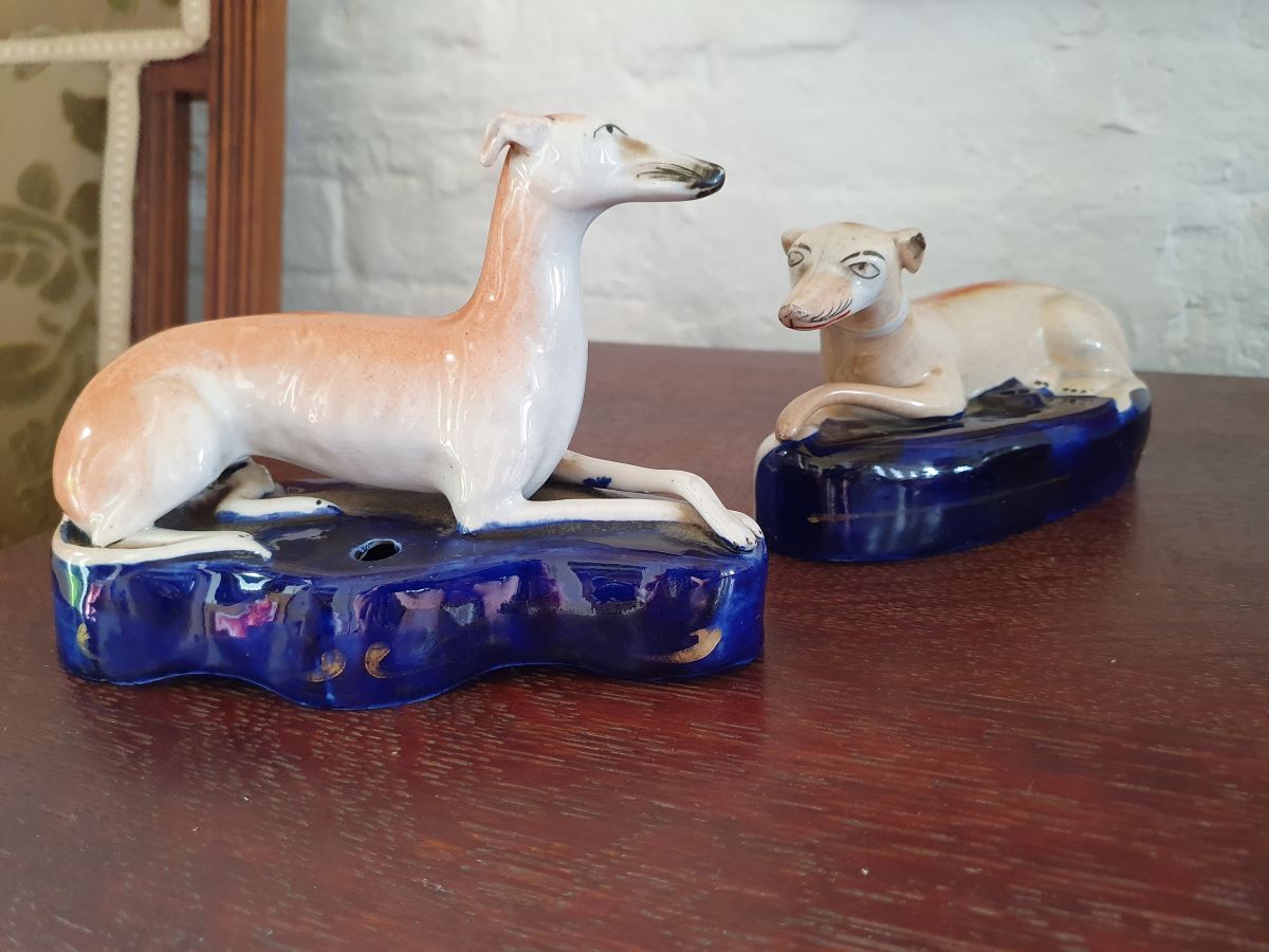 Pair of 19th Century Staffordshire Lying Greyhounds