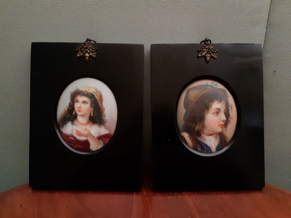 19th Century Painted Painted Porcelain Plaques of Children