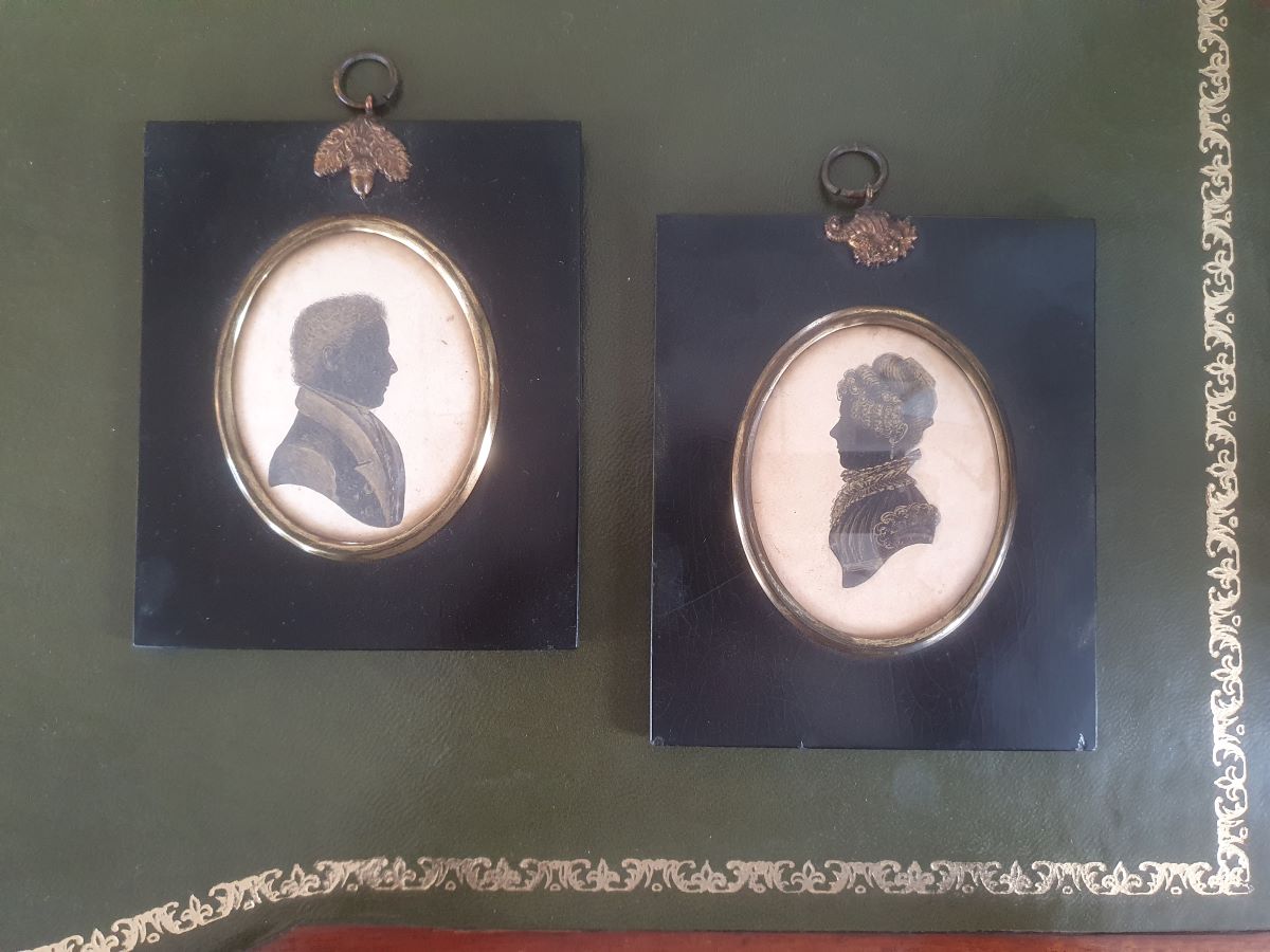 A Pair Of Victorian Hand Painted & Gilded Silhouettes