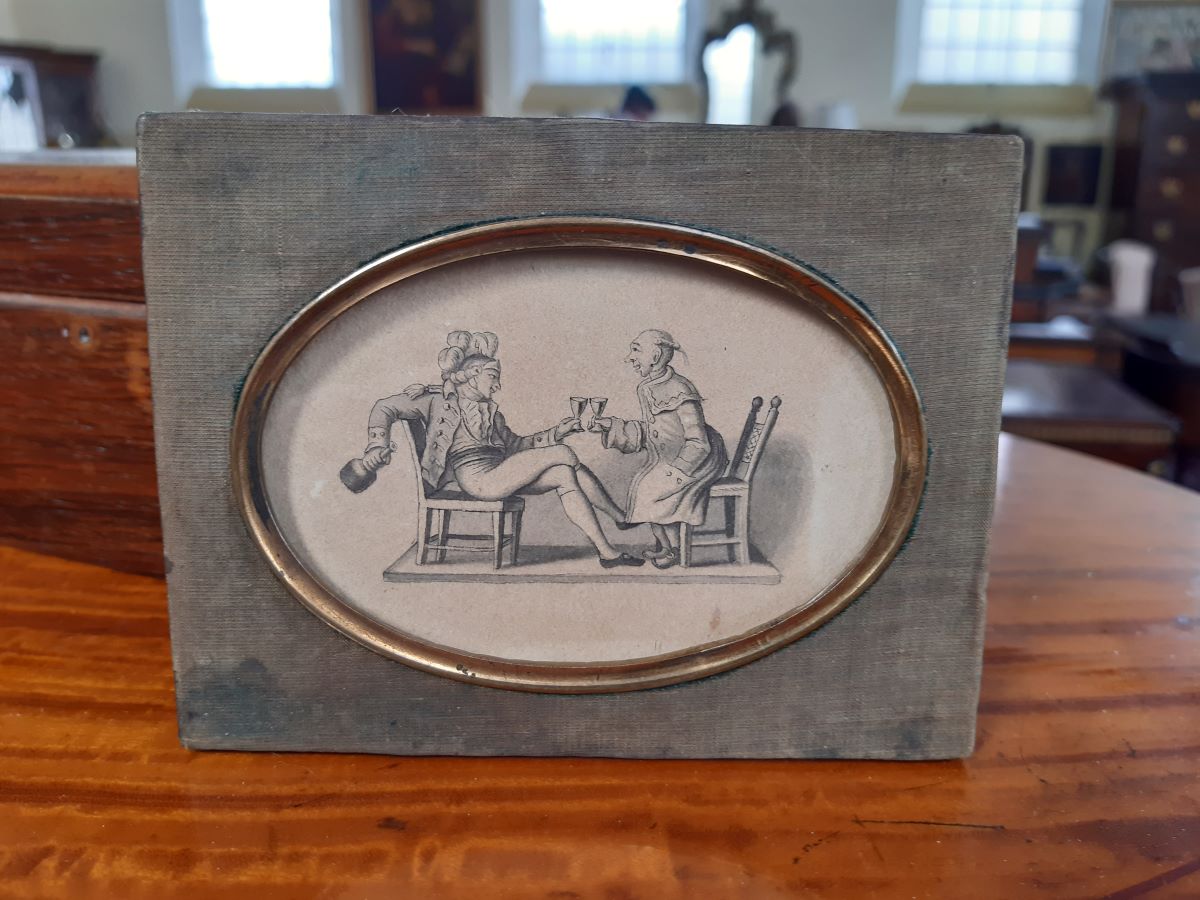 18th/19th century miniature drawing of 2 gents.