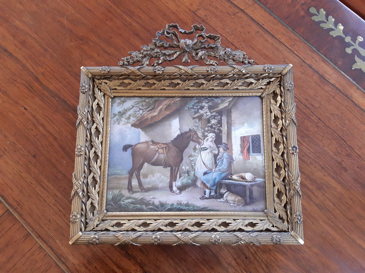 Watercolour, Outside of Cottage, Gilt Brass Frame