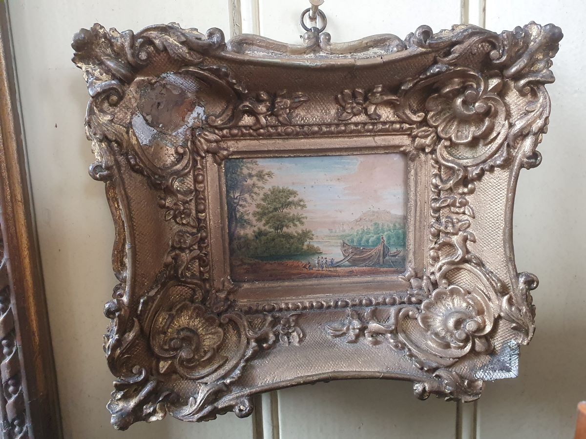 19th Century Watercolour River Landscape With Figures And Boat.