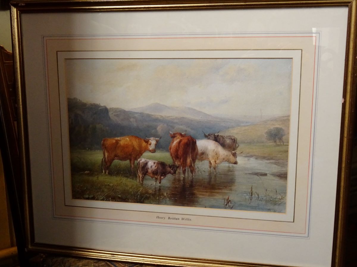 Henry Brittan Willis (1810-1884) watercolour, Landscape with cows.