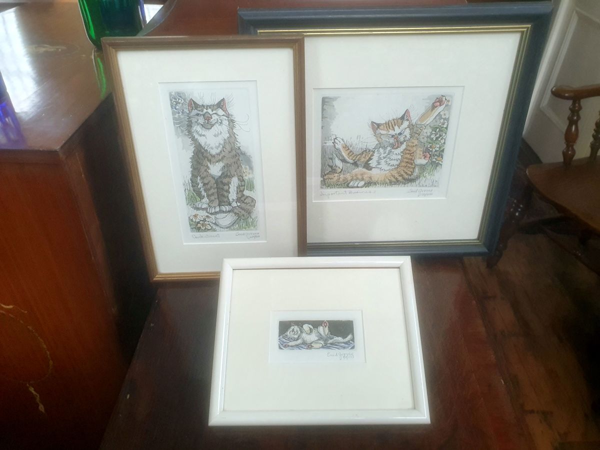 Enid Groves- Hand Coloured Engravings Of Cats