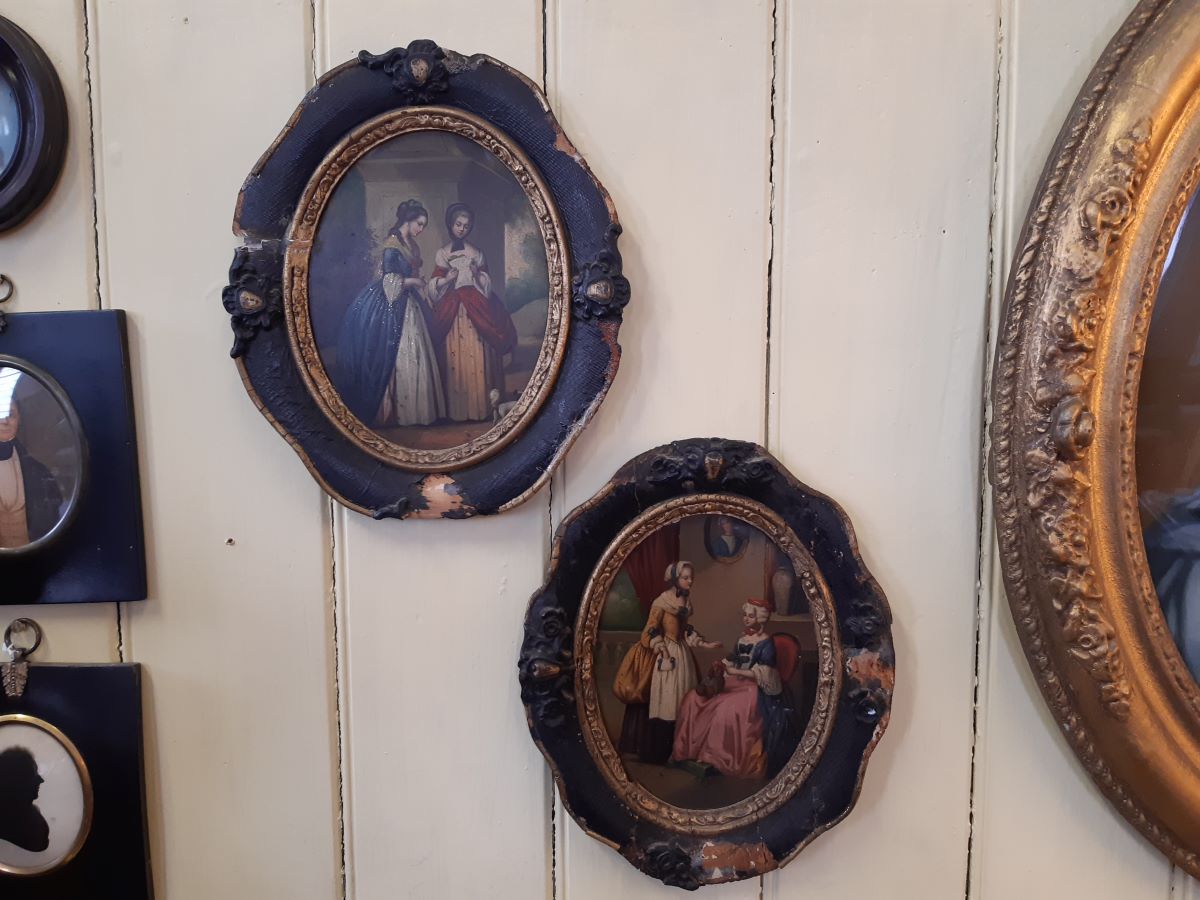 A pair, early 19th century, oil on tin of ladies