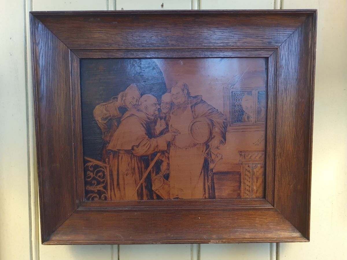 Pokerwork Picture - Monks In A Wine Cellar