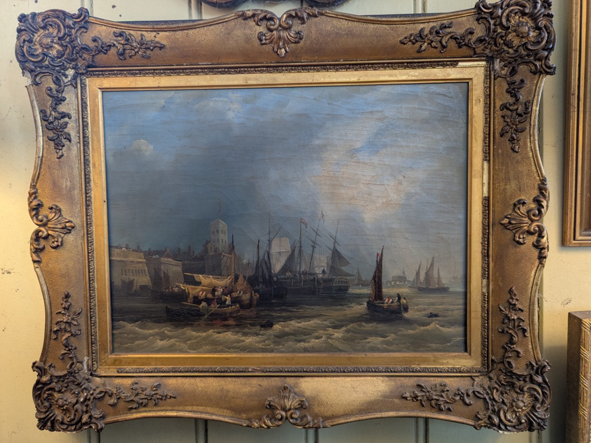 Edward Calvert (1799-1883) Oil On Canvas, Coastal Fishing