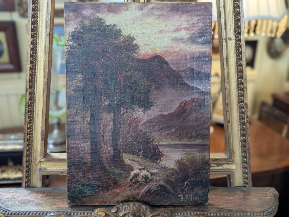 F. Allen Oil On Canvas - Sheep In Mountain Landscape