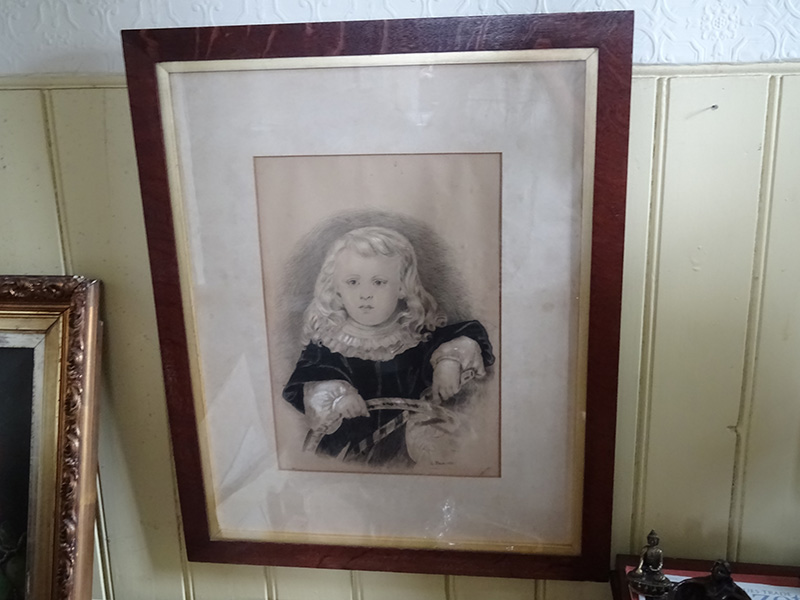 Charcoal and watercolour portrait of a child, A Rowe