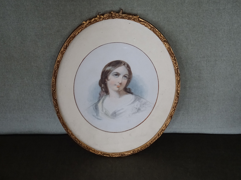 19th Century Watercolour of a Young Woman, signed G S