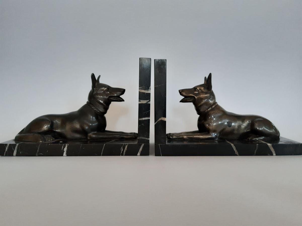 Pair Art Deco German Shepherd dog bookends