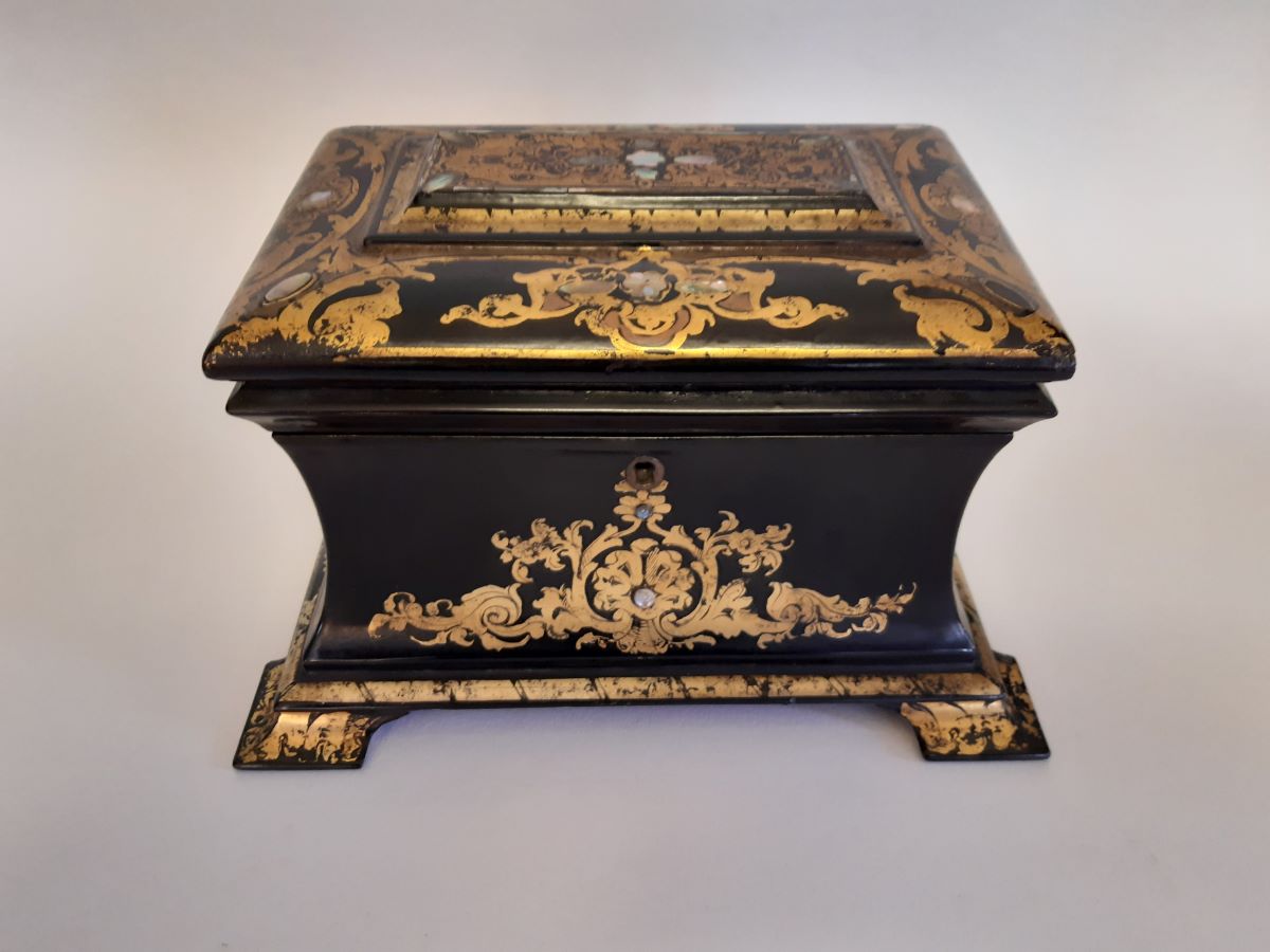 Victorian Papier-mache with mother of pearl tea caddy