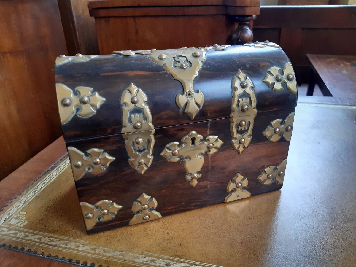 Victorian brass & coromandal stationary box