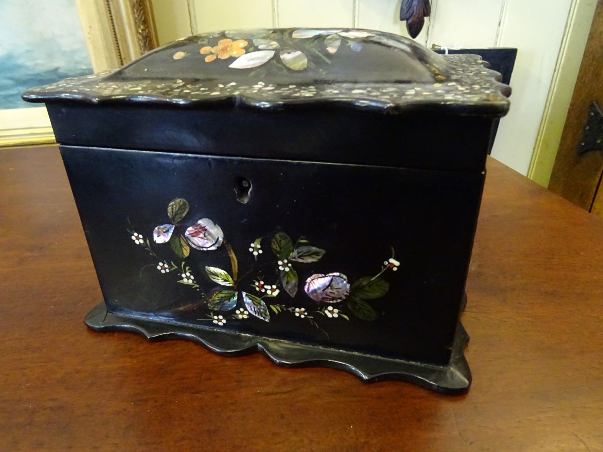 Victorian papier mache tea caddy
