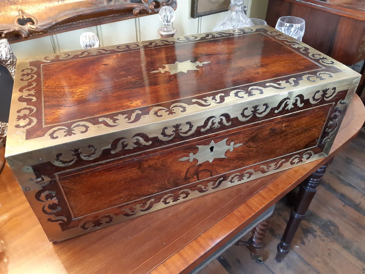 Regency Rosewood Brass Inlay Writing Slope