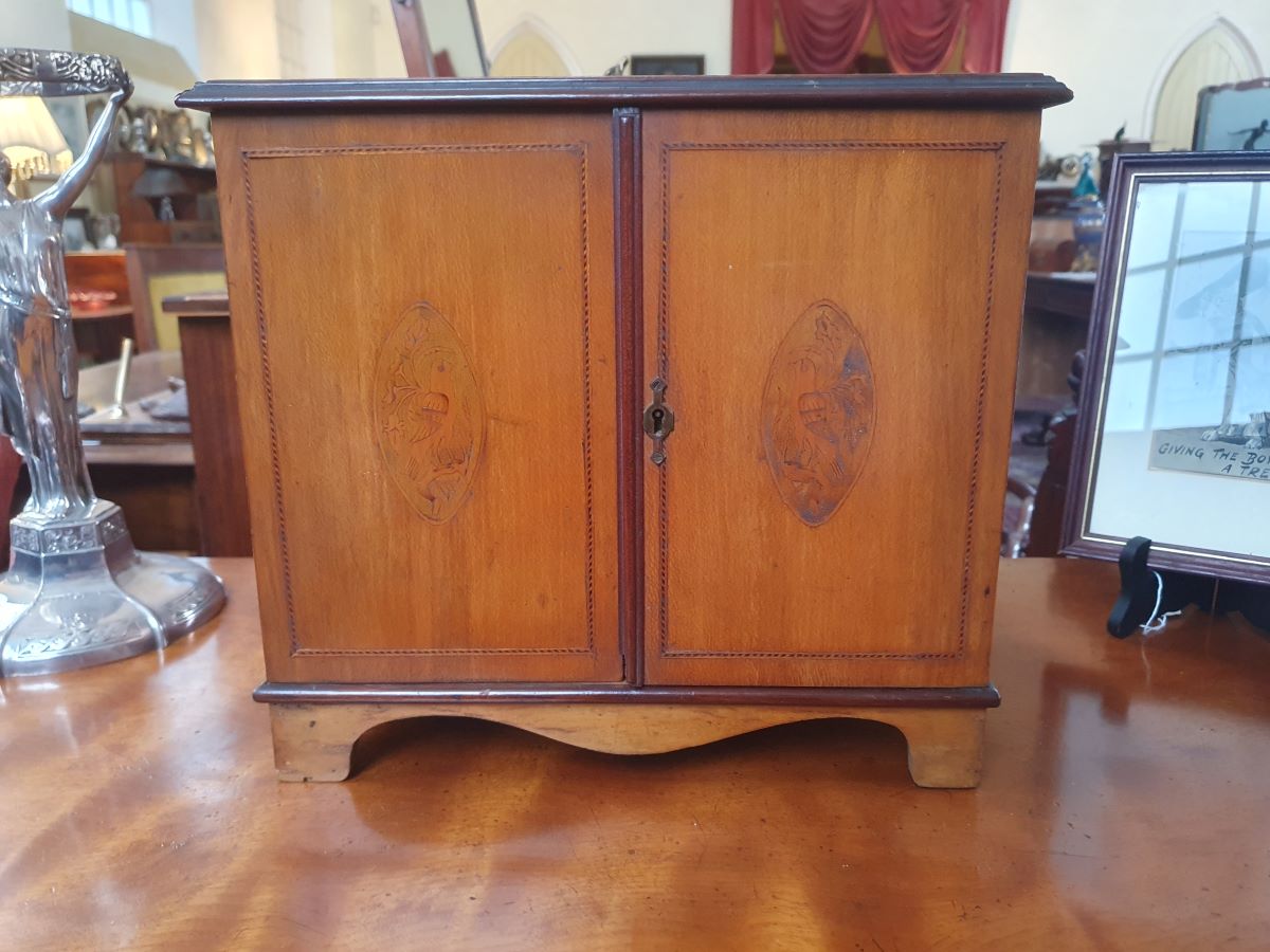 Edwardian Inlaid Sycamore Two Door Jewellery Chest