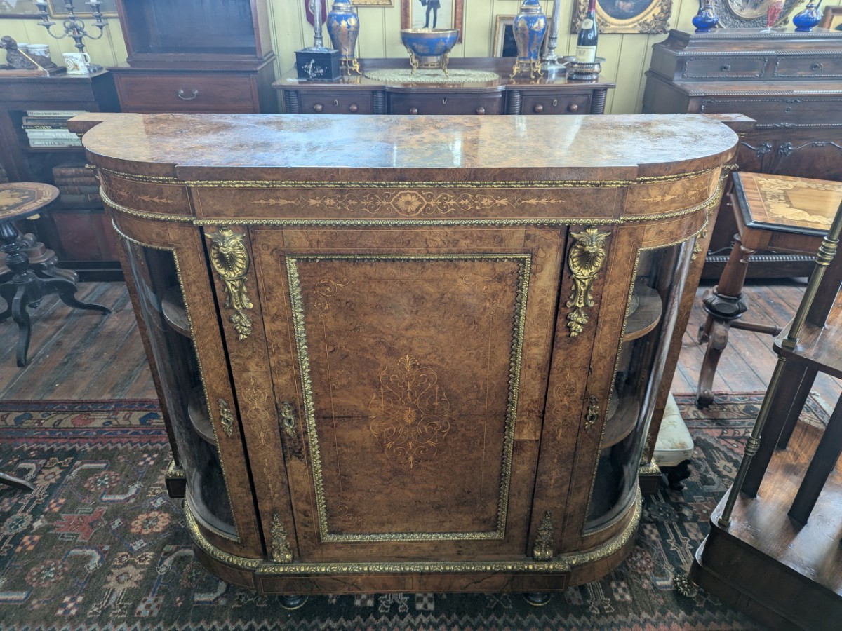 A Fine Victorian Burr-Walnut And Marquetry Inlaid Credenza