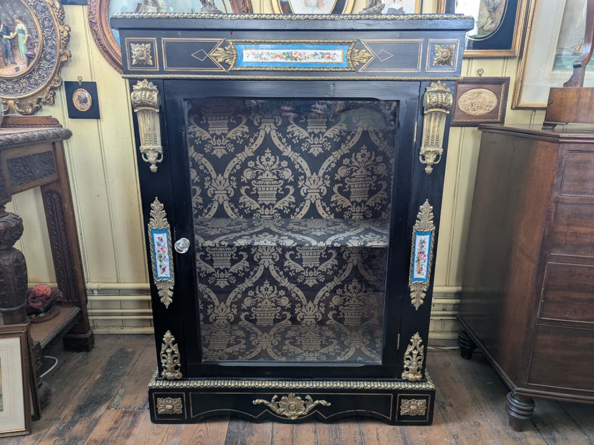 19th Century Ebonised & Gilt Metal Pier Display Cabinet