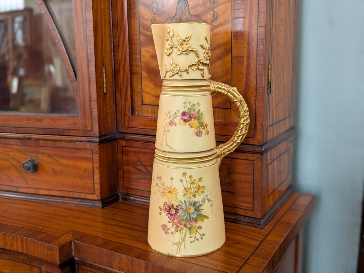 Royal Worcester Hand Painted And Gilded Tall Jug