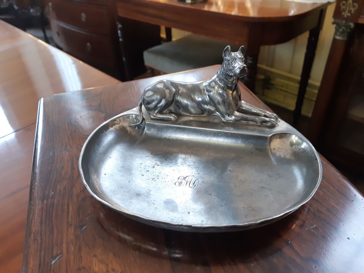 WMF silver-plate dish surmounted by a Great Dane