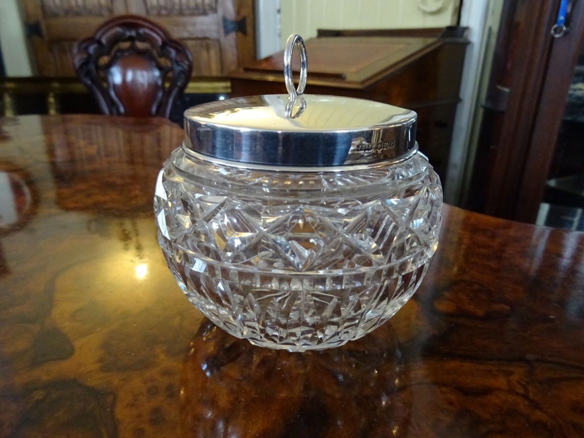 George V cut glass jam jar