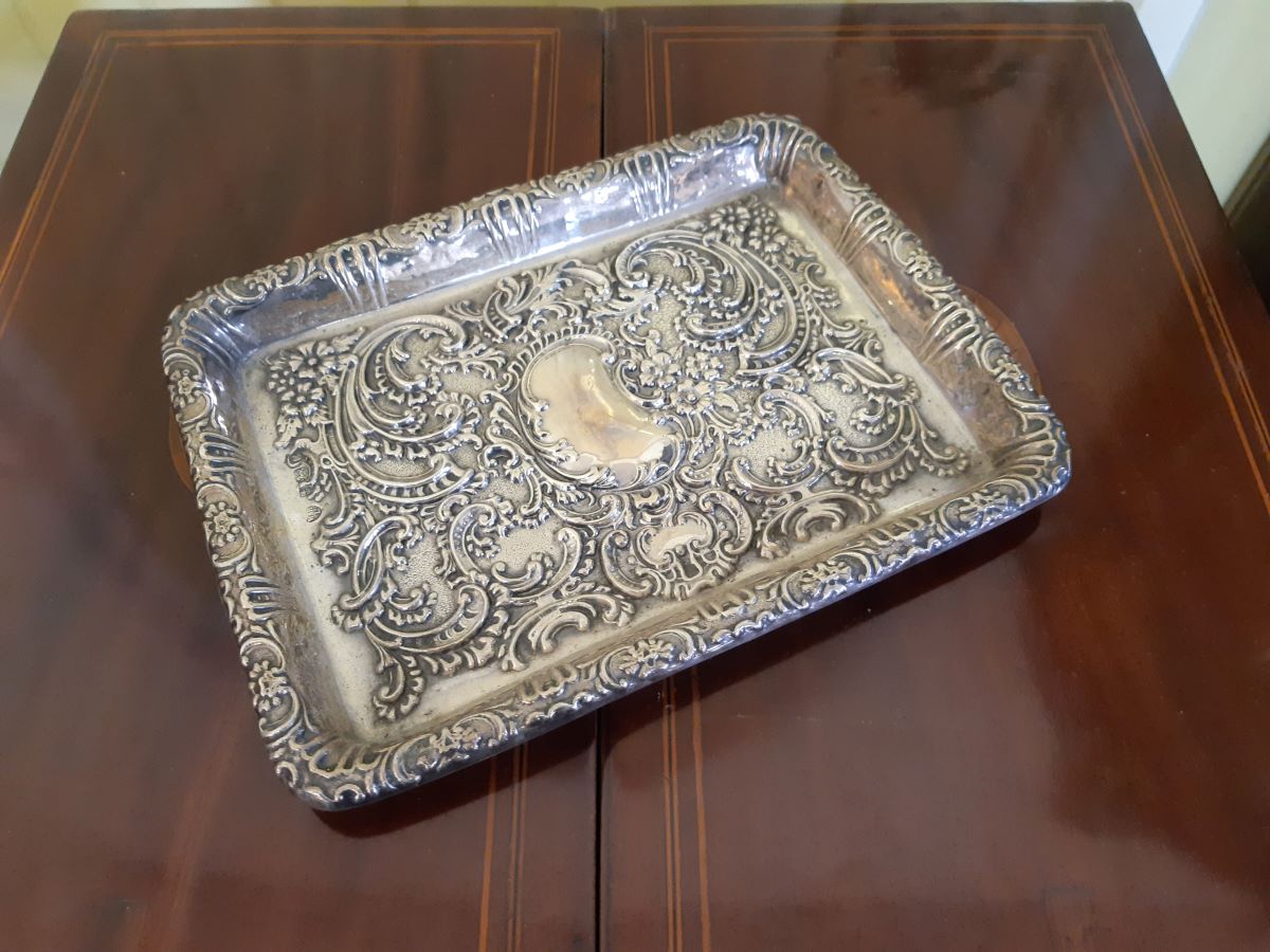 Edwardian rectangular silver tray