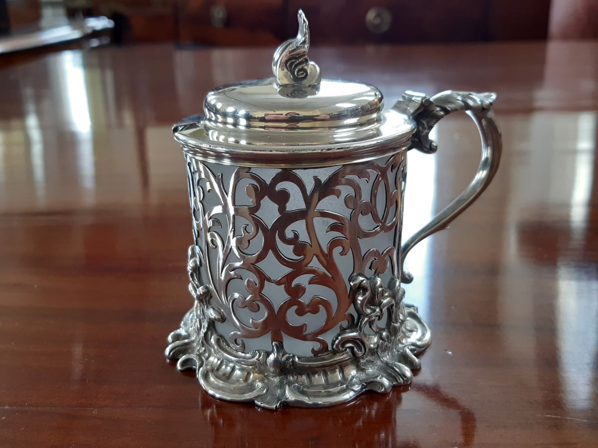 Victorian silver and cut glass mustard pot