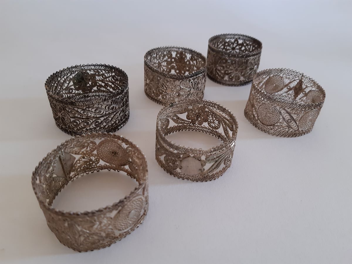Set Of 6 Silver Filigree Napkin Rings