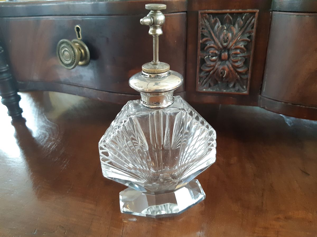 Art Deco cut glass, silver top atomiser