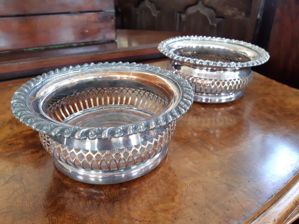 Pair of 19th century silver plate bottle coasters