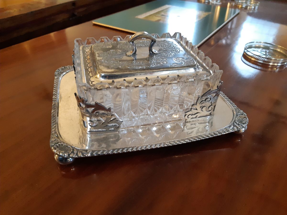 Silver Plate and Cut Glass Butter Dish