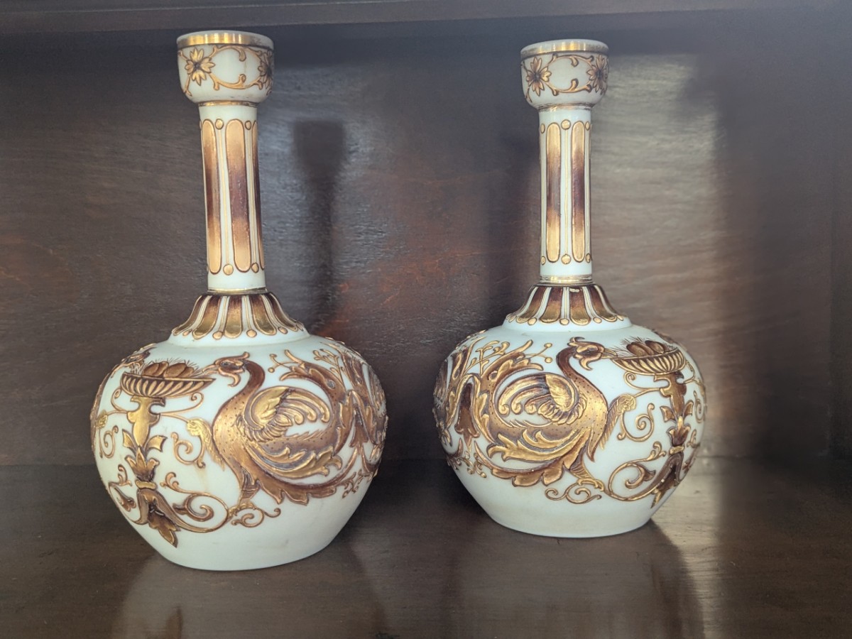 Pair Victorian Milk Glass Vases