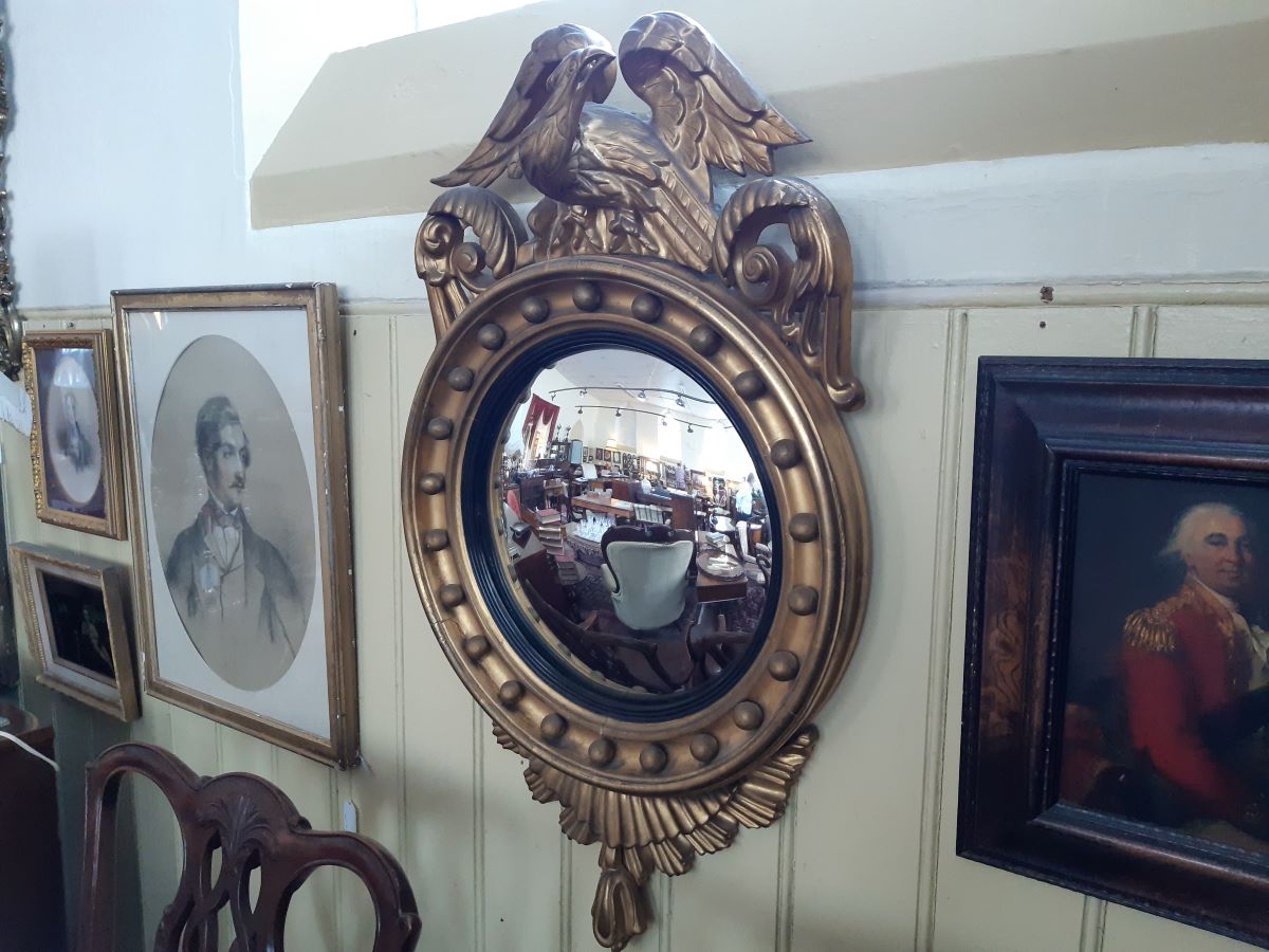 Antique French convex wall mirror, gilt gesso frame