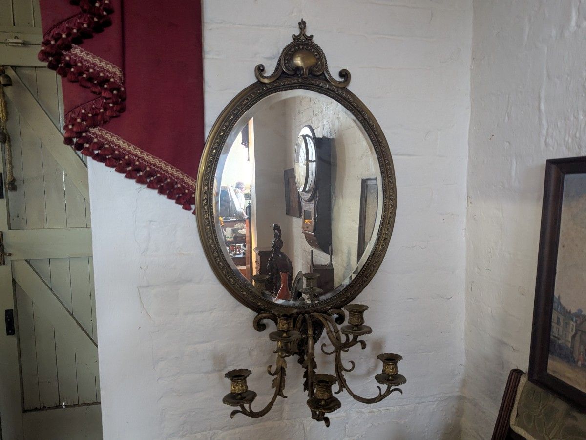 Late 19th Century Oval Brass Girandolo Wall Mirror