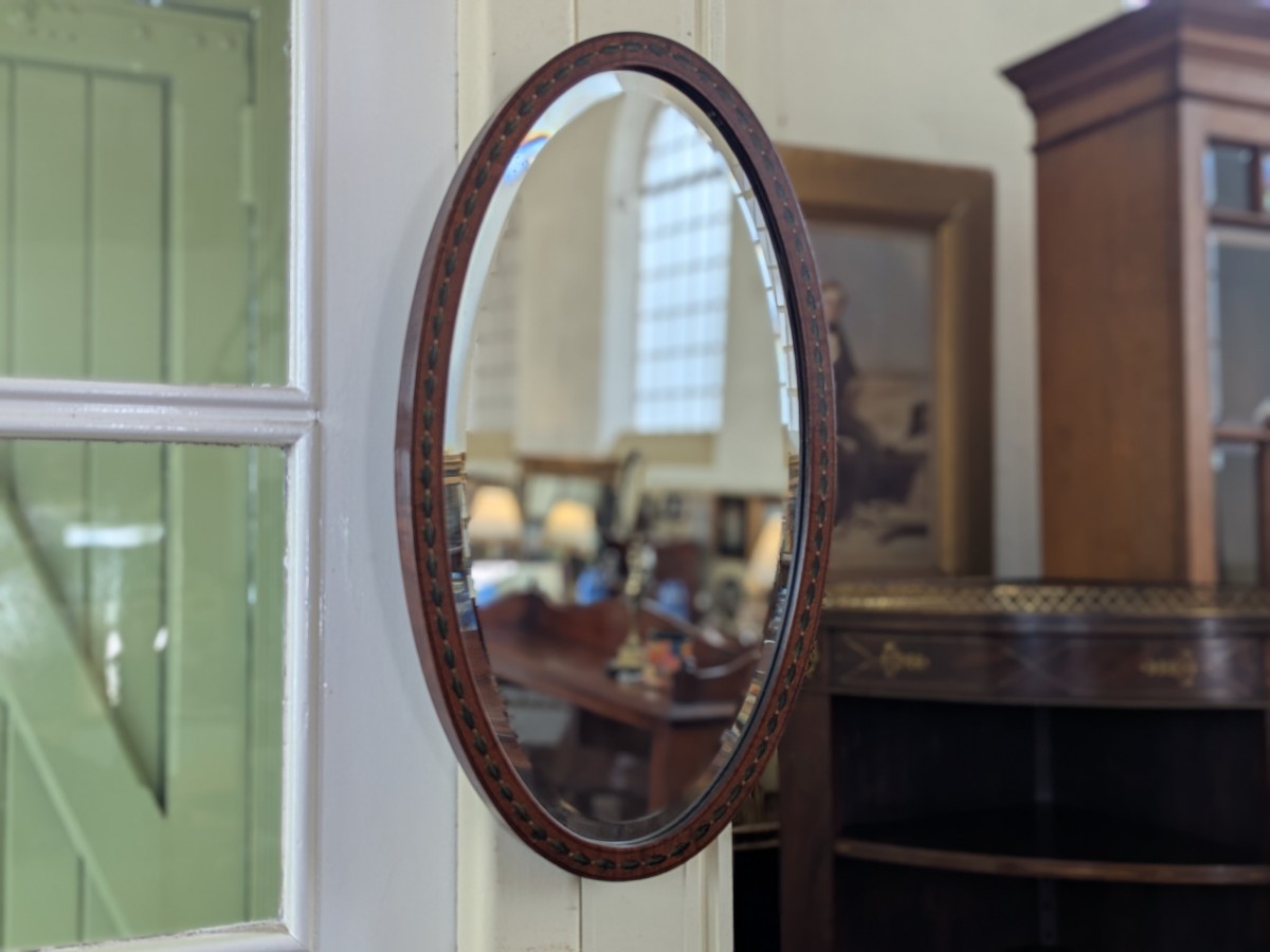 Late Victorian Oval Satinwood Framed Wall Mirror