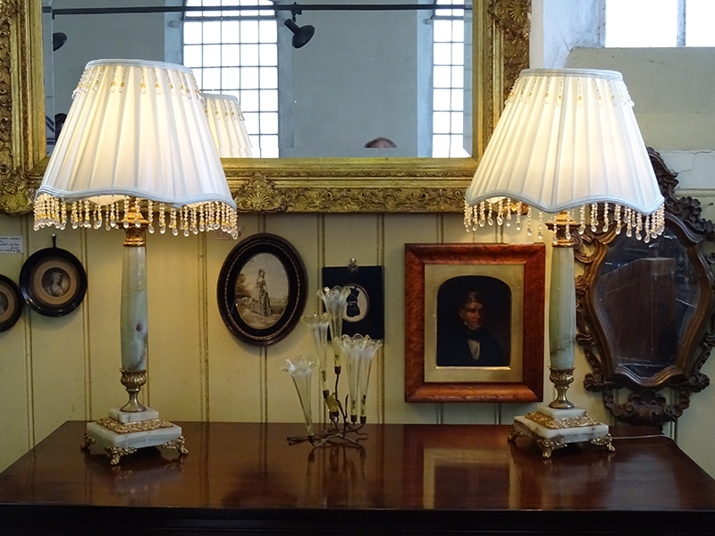 Pair Art Deco onyx table lamps