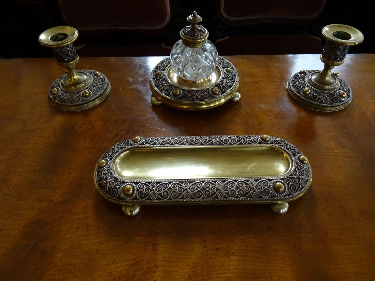 Victorian bronze 4-piece desk set