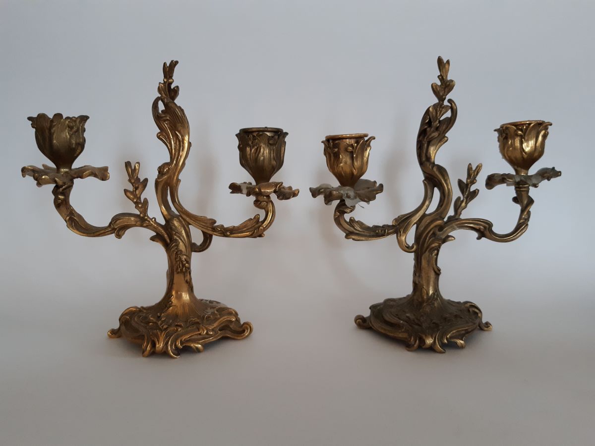 Pair 19th century gilt bronze candle holders