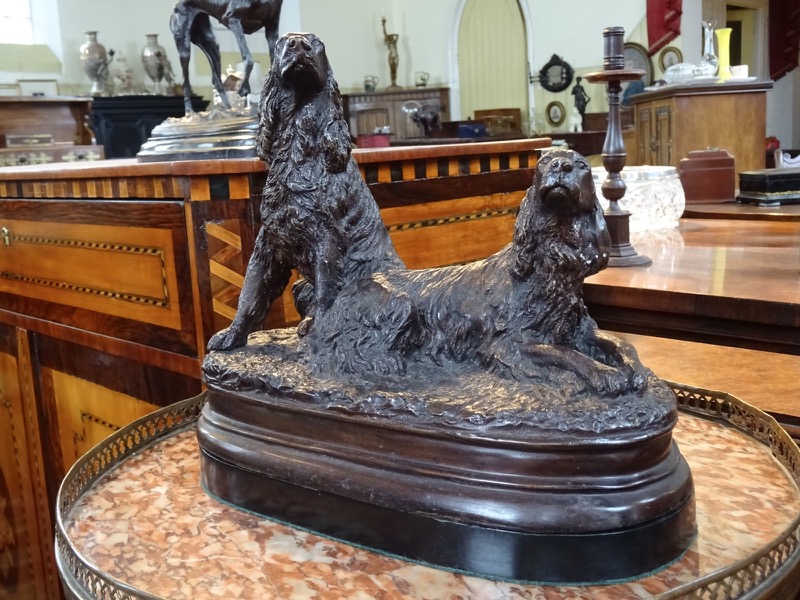 19th Century Bronze Figure Group of Two Gun Dogs