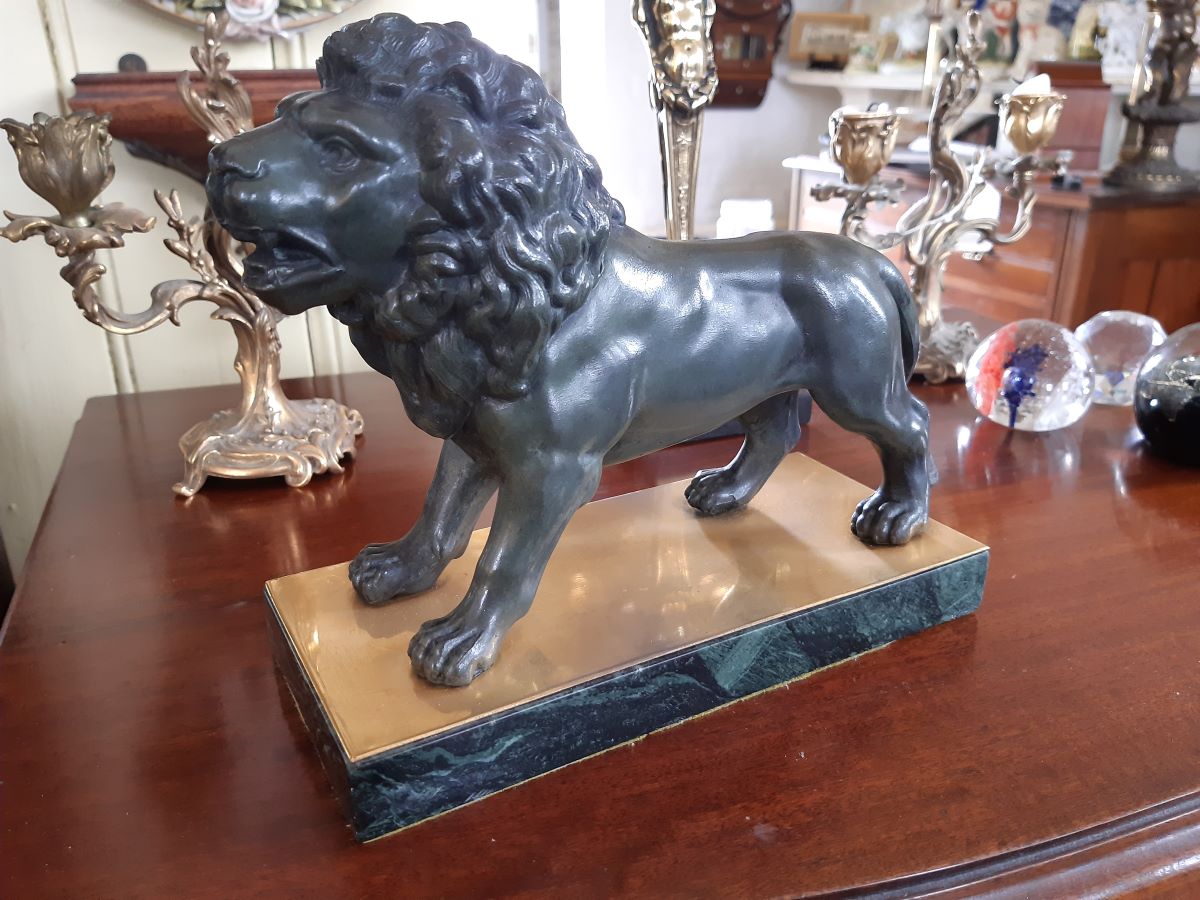 Bronze Lion On Marble Base
