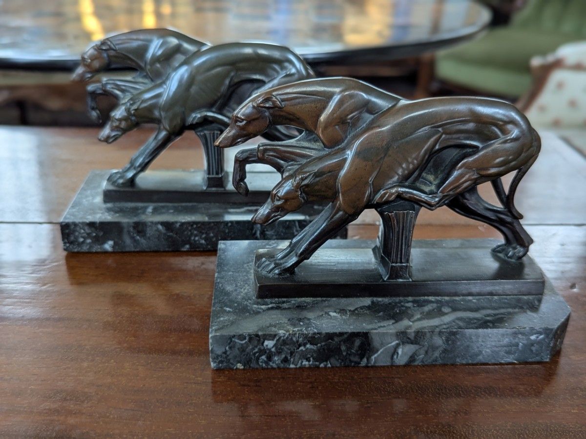 Pair Of French Art Deco Greyhound Bookends
