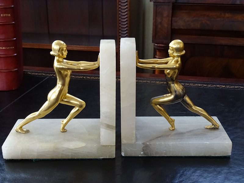 Pair of Gilded Naked Female Bookends