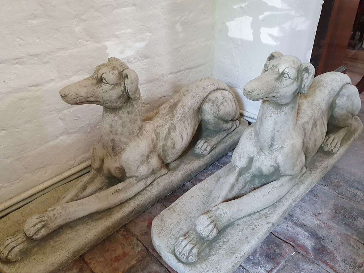 Pair Of Vintage Cast Stone Greyhounds