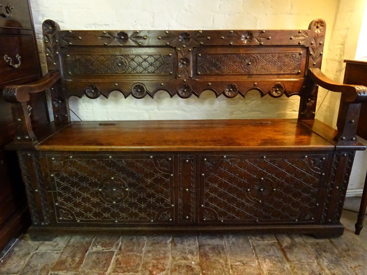 19th.century oak hall settle