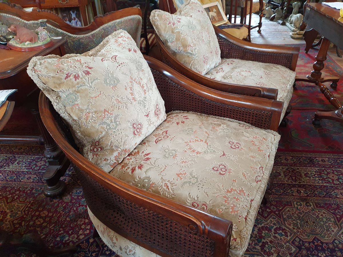 Pair Of Edwardian Walnut Bergere Chairs