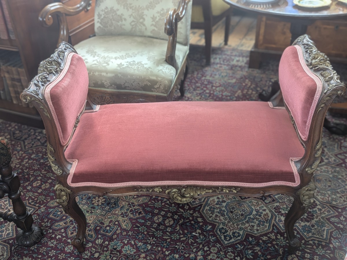 19th Century French Carved Walnut & Parcel-Gilt Dressing Stool
