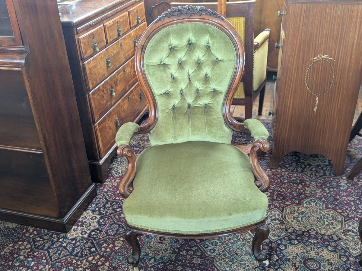 Victorian Carved Walnut Fireside Chair