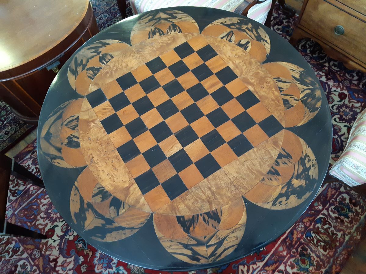 Antique coromandel and specimen games/chess table